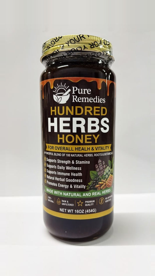 Hundred Herbs Honey 16 oz, front label
