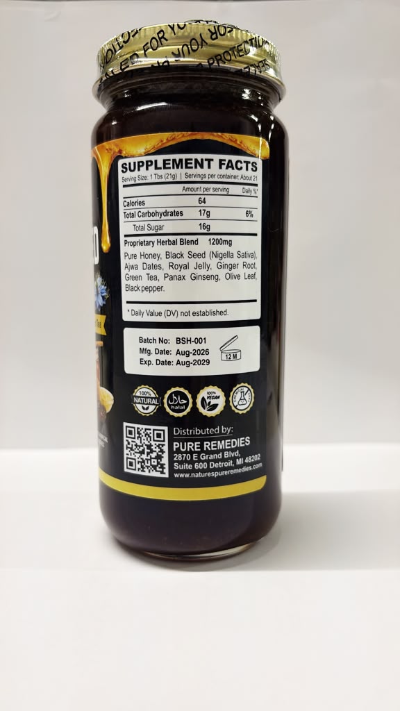 Black Seed Honey 16 oz - supplement facts panel