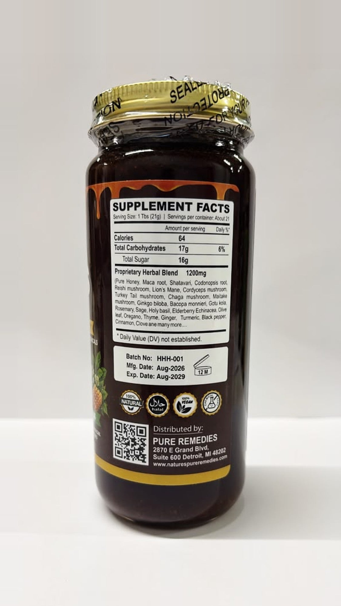 Hundred Herbs Honey supplement facts panel