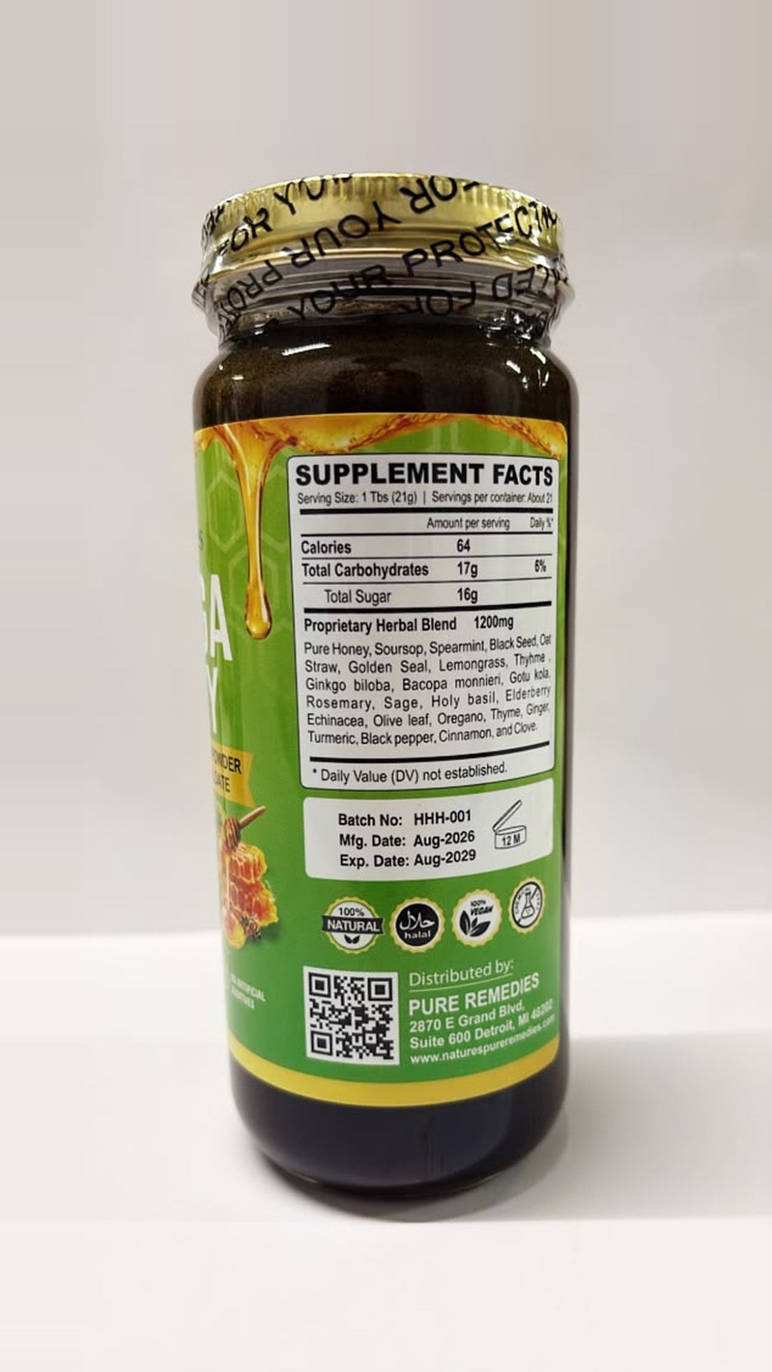 Moringa and Honey supplement facts panel