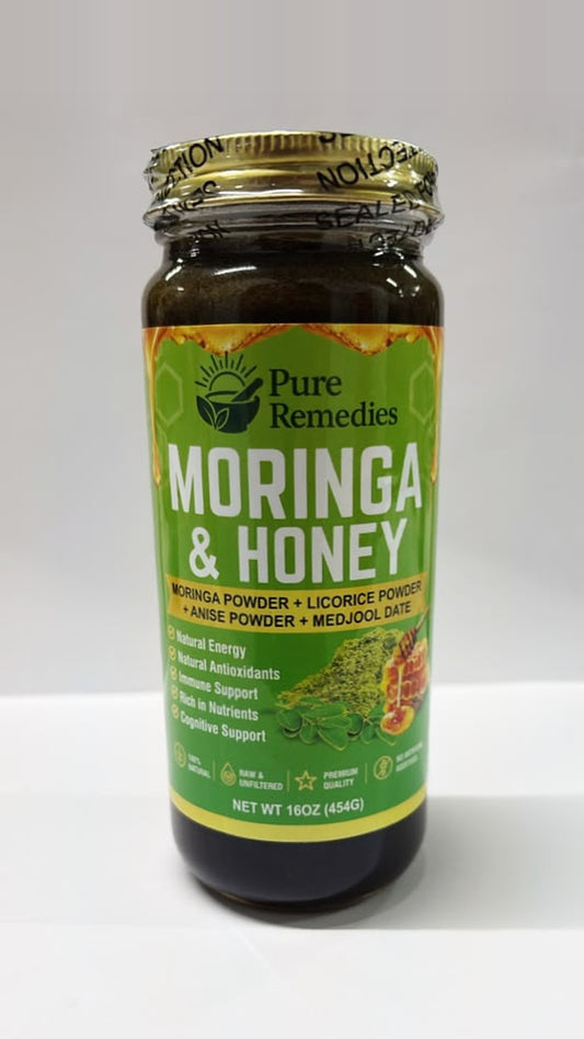 Moringa and Honey 16 oz, front label