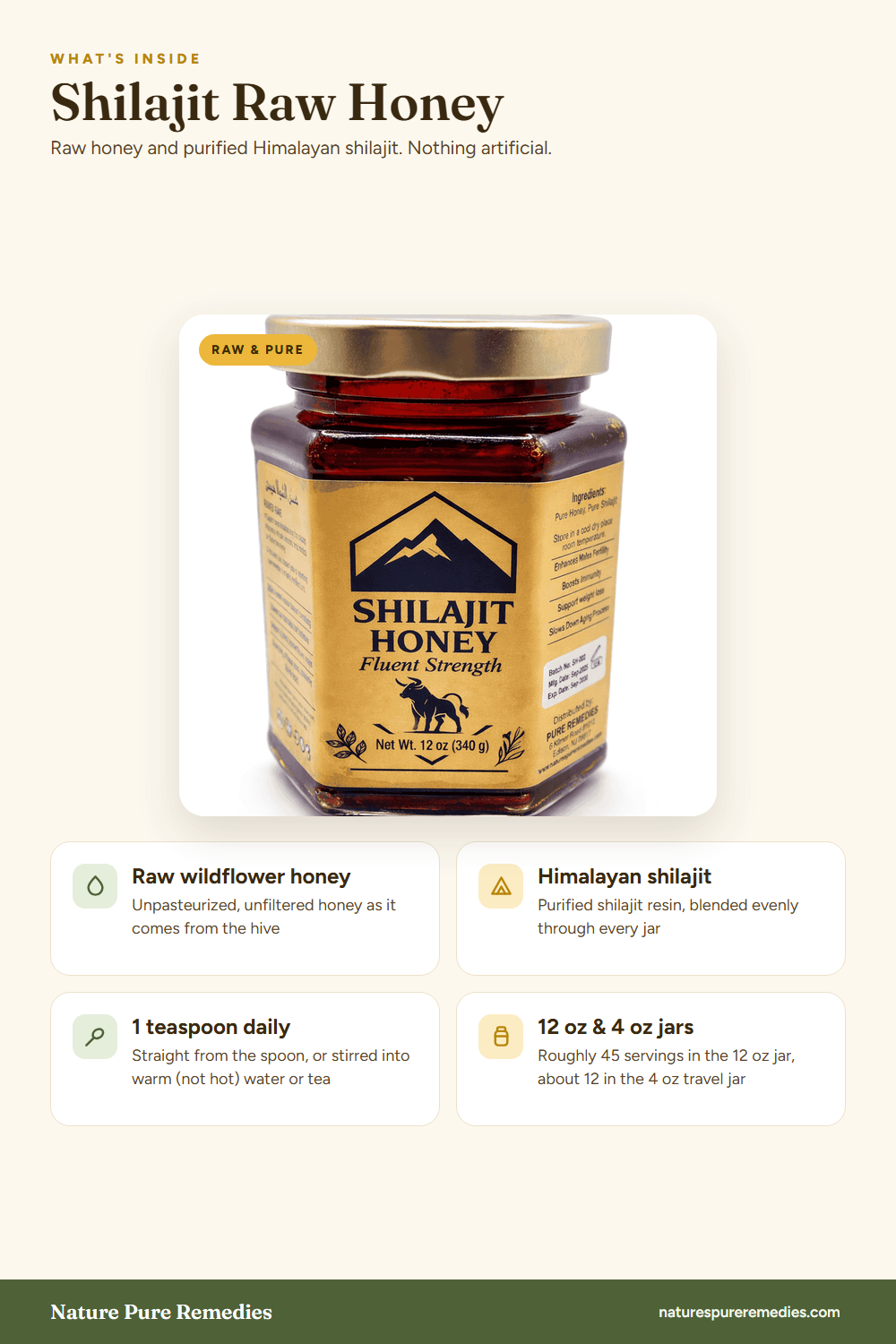 Shilajit Raw Honey - what's inside: ingredients and serving